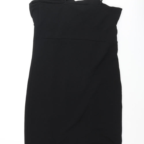 Divided by H&M Womens Black Polyester Slip Dress Size L Square Neck Pullover - Roched Side Slit