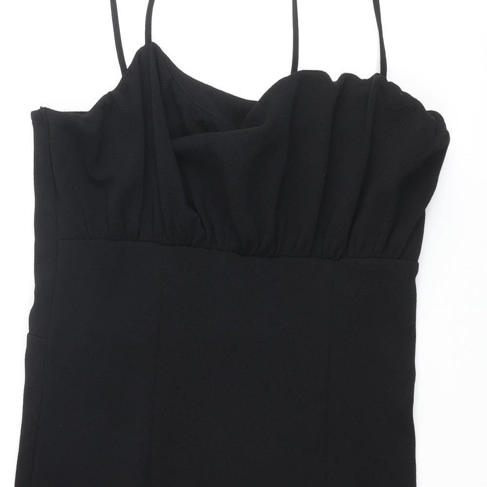 Divided by H&M Womens Black Polyester Slip Dress Size L Square Neck Pullover - Roched Side Slit