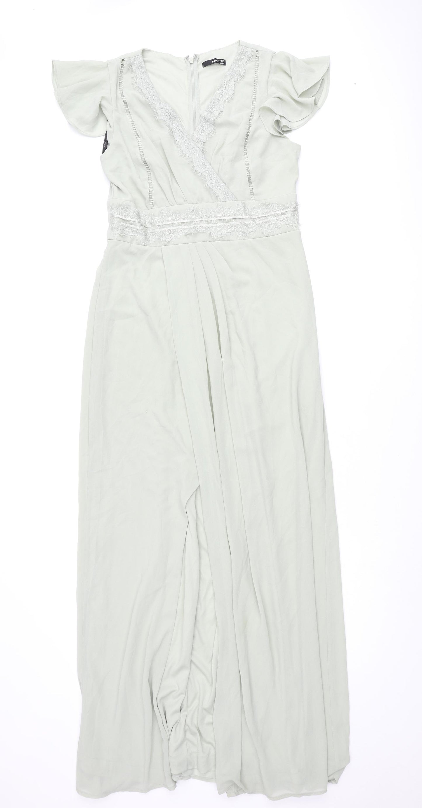 TFNC Womens Green Polyester Maxi Size 12 V-Neck Zip - Lace Detail
