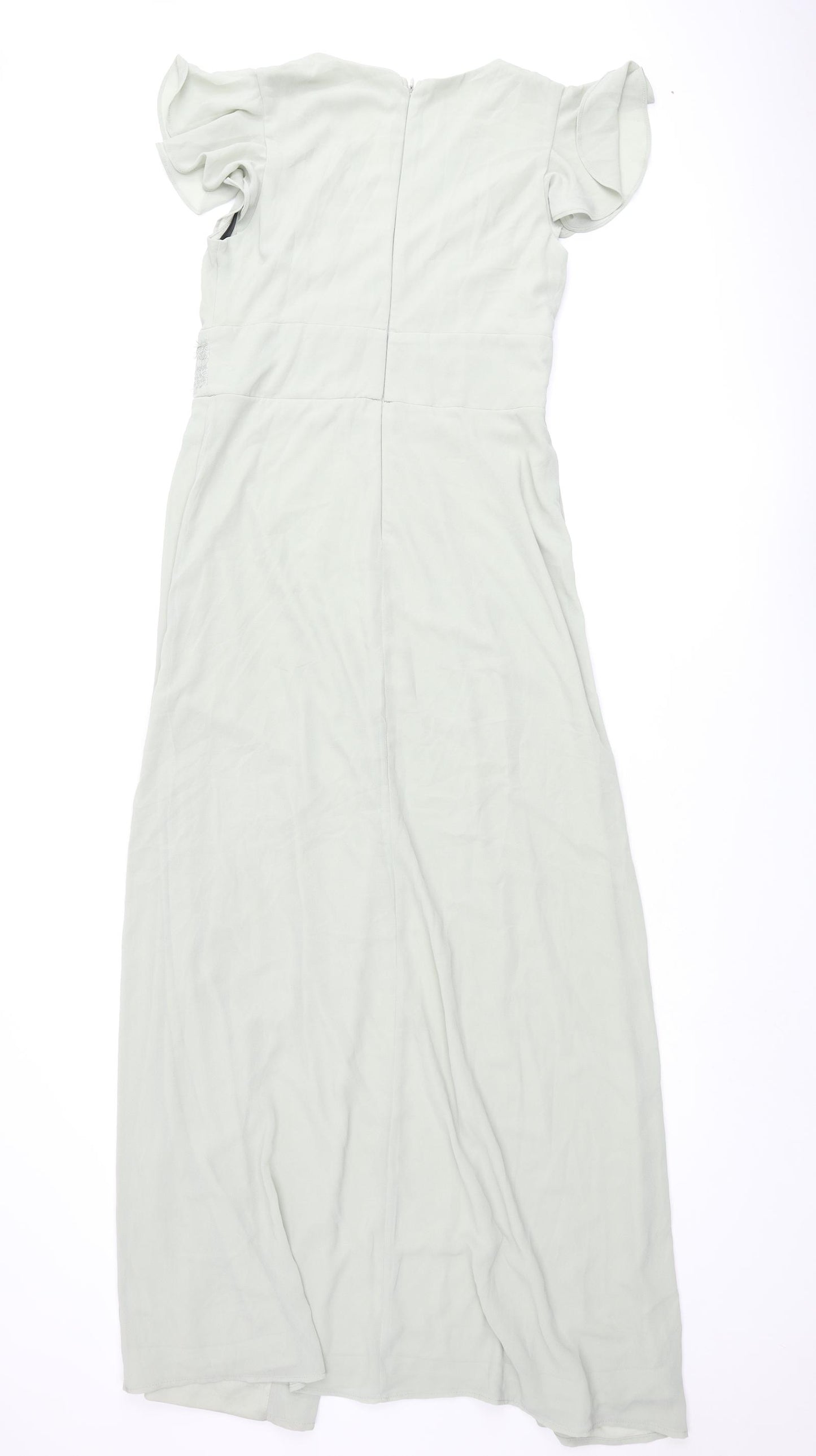 TFNC Womens Green Polyester Maxi Size 12 V-Neck Zip - Lace Detail