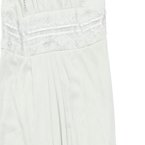 TFNC Womens Green Polyester Maxi Size 12 V-Neck Zip - Lace Detail