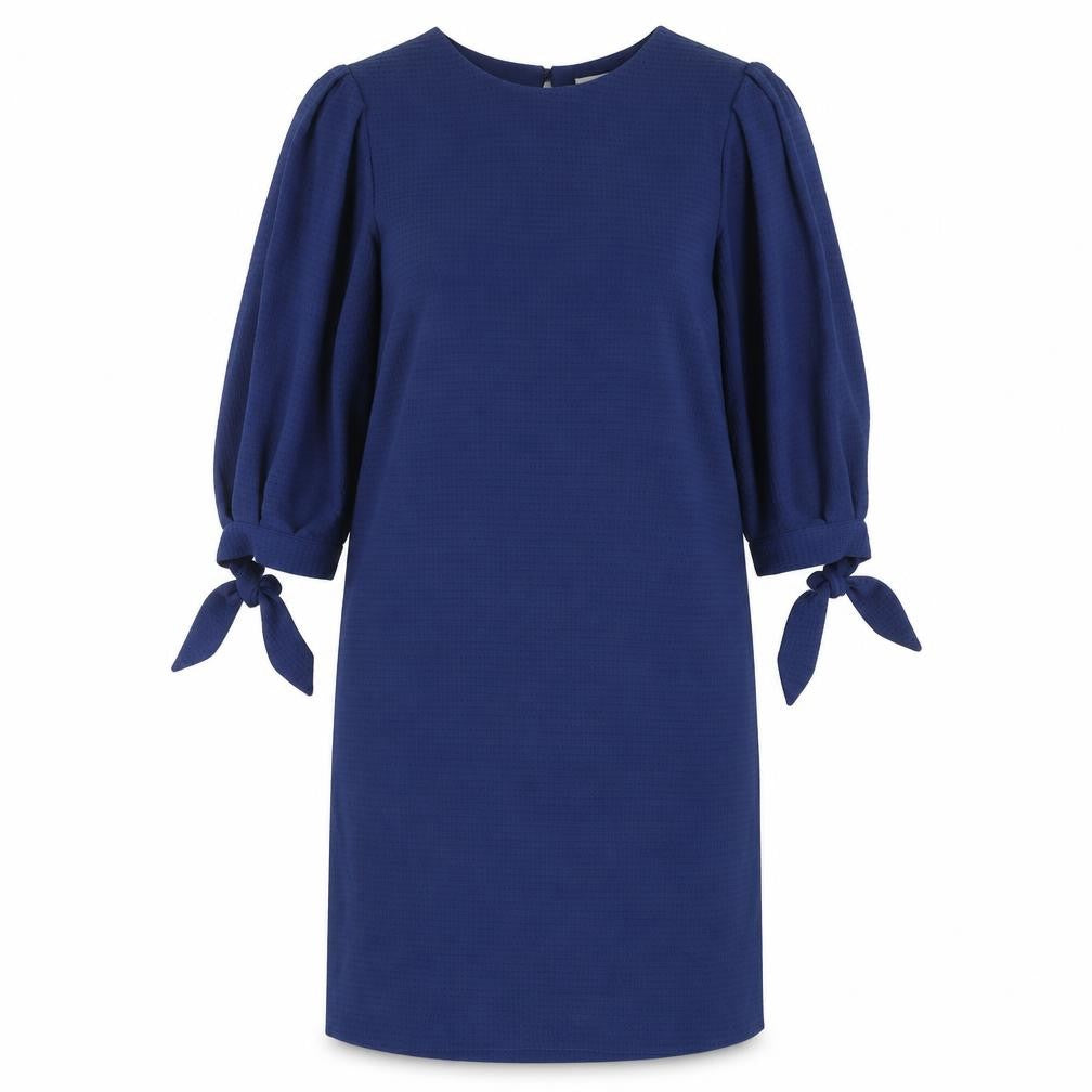 H&M Womens Blue Polyester Shift Size 6 Round Neck Button - Bow