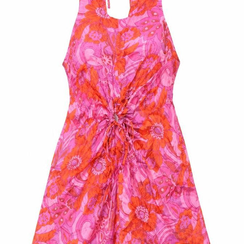 Topshop Womens Multicoloured Geometric Viscose Mini Size 6 Scoop Neck Tie - Drawstring Ring Floral Print