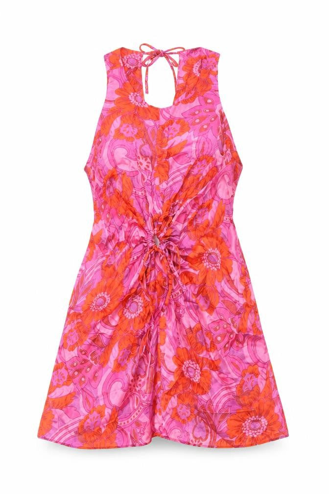 Topshop Womens Multicoloured Geometric Viscose Mini Size 6 Scoop Neck Tie - Drawstring Ring Floral Print