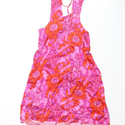 Topshop Womens Multicoloured Geometric Viscose Mini Size 6 Scoop Neck Tie - Drawstring Ring Floral Print