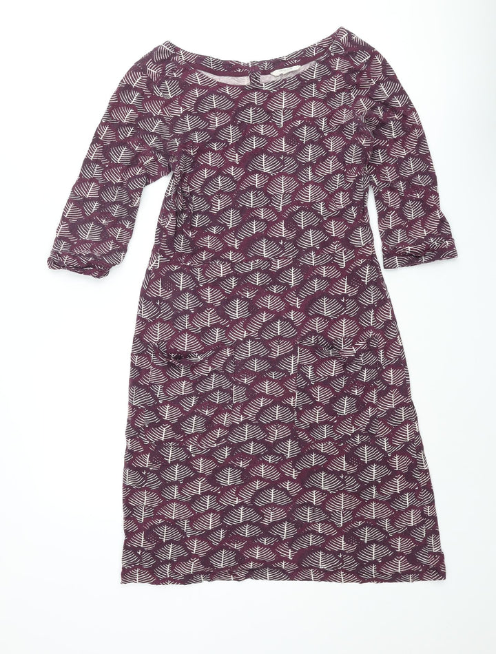 Whtie Stuff Womens Pink Geometric Cotton Shift Size 12 Round Neck Button