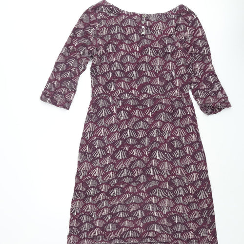 Whtie Stuff Womens Pink Geometric Cotton Shift Size 12 Round Neck Button