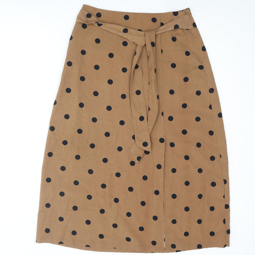 ICHI Womens Brown Polka Dot Polyester A-Line Skirt Size 8 Zip - Belted