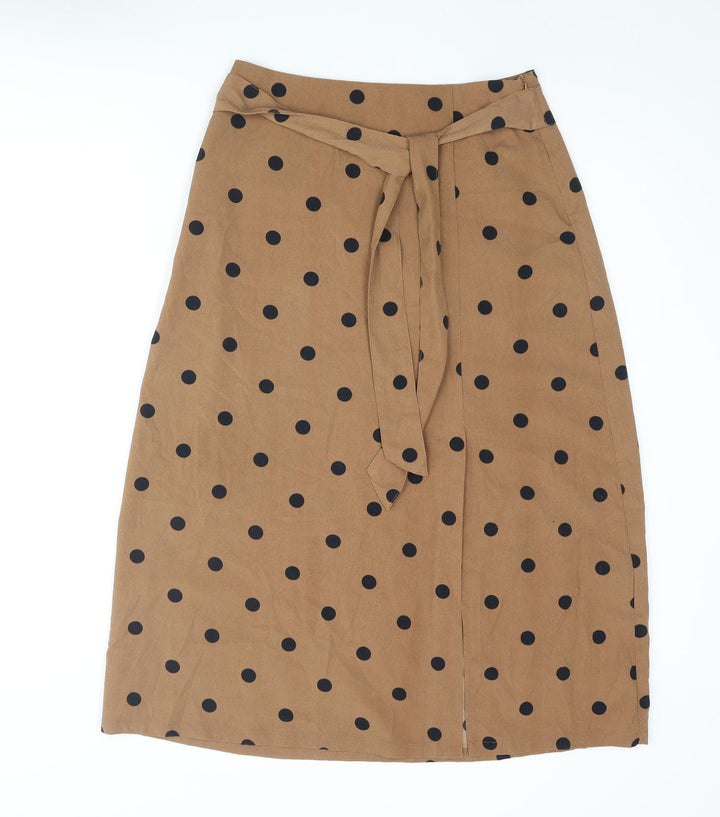 ICHI Womens Brown Polka Dot Polyester A-Line Skirt Size 8 Zip - Belted