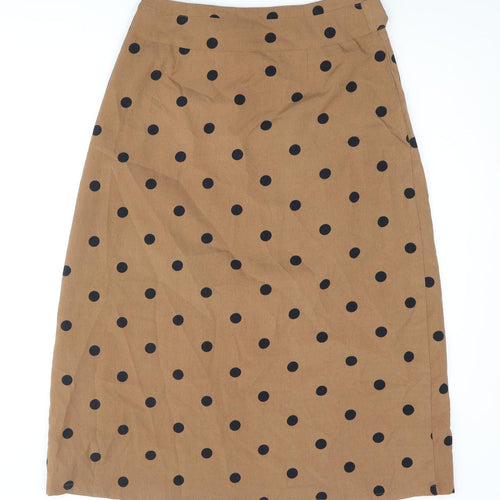 ICHI Womens Brown Polka Dot Polyester A-Line Skirt Size 8 Zip - Belted