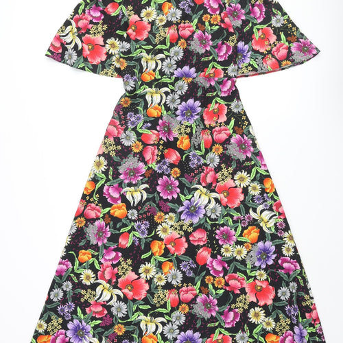 Dorothy Perkins Womens Multicoloured Floral Polyester A-Line Size 8 Round Neck Zip