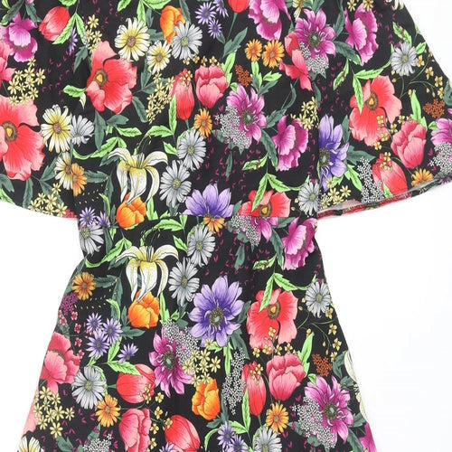 Dorothy Perkins Womens Multicoloured Floral Polyester A-Line Size 8 Round Neck Zip