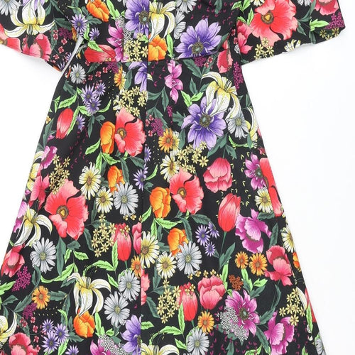 Dorothy Perkins Womens Multicoloured Floral Polyester A-Line Size 8 Round Neck Zip