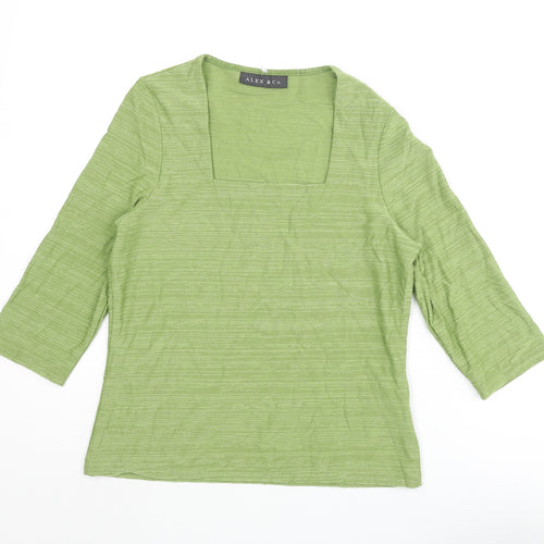 Alex & Co Womens Green Polyamide Basic Blouse Size 8 Square Neck