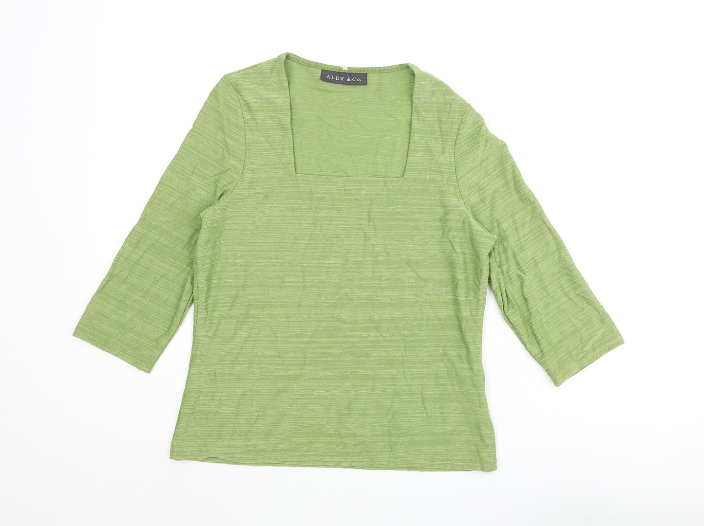 Alex & Co Womens Green Polyamide Basic Blouse Size 8 Square Neck