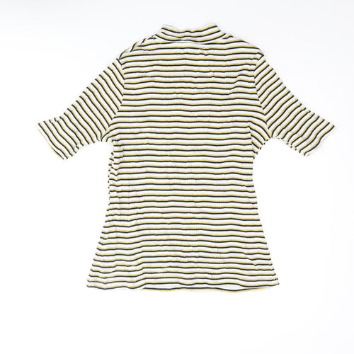 Marks and Spencer Womens Multicoloured Striped Cotton Basic T-Shirt Size 12 Mock Neck