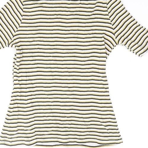 Marks and Spencer Womens Multicoloured Striped Cotton Basic T-Shirt Size 12 Mock Neck