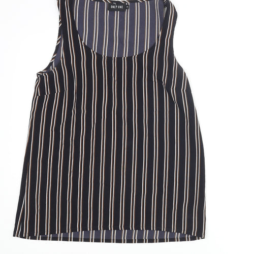 Only One Womens Black Striped Polyester Camisole Blouse Size 10 Scoop Neck