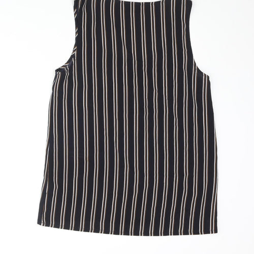 Only One Womens Black Striped Polyester Camisole Blouse Size 10 Scoop Neck