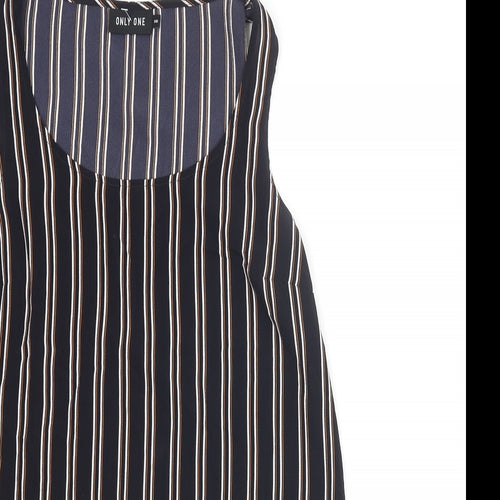 Only One Womens Black Striped Polyester Camisole Blouse Size 10 Scoop Neck