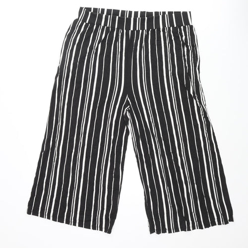 M&Co Womens Black Striped Viscose Cropped Trousers Size 14 Regular