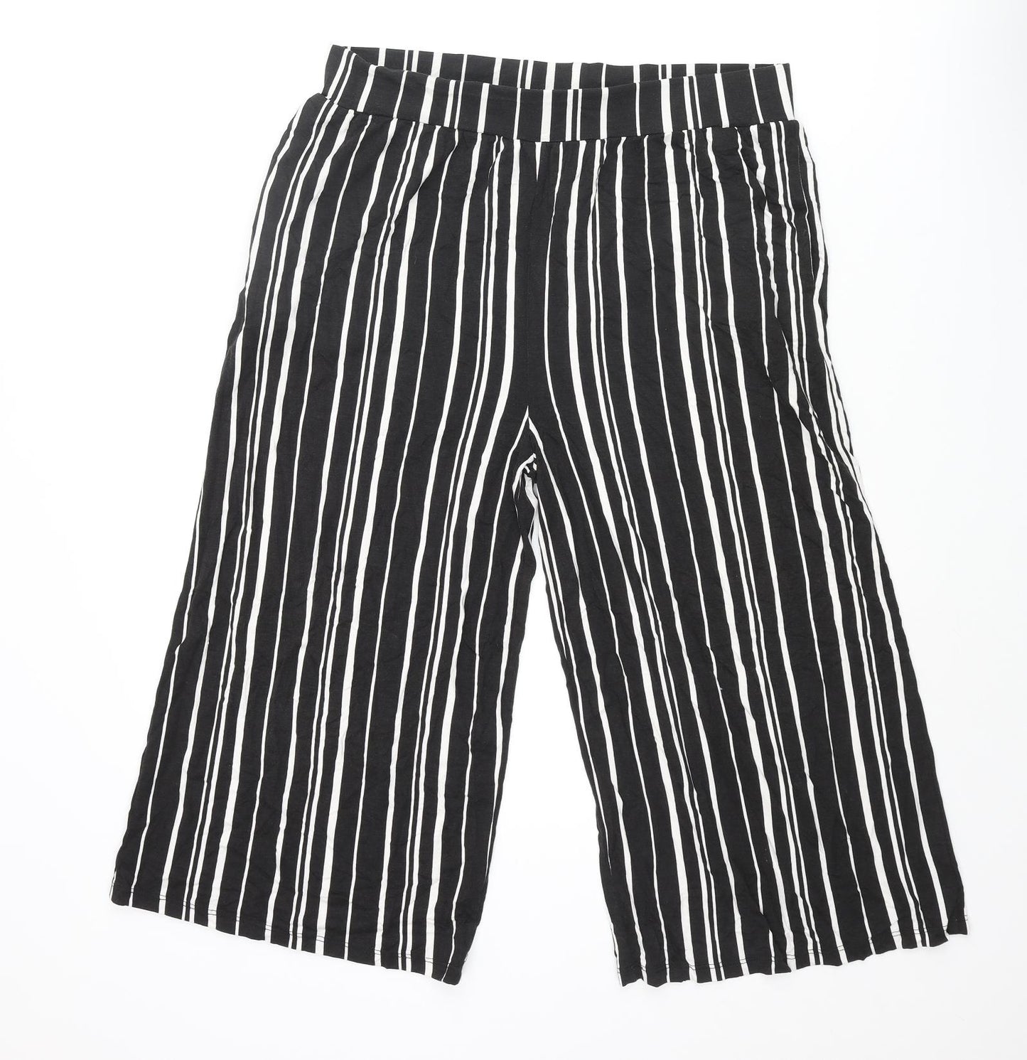 M&Co Womens Black Striped Viscose Cropped Trousers Size 14 Regular