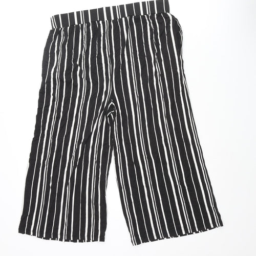 M&Co Womens Black Striped Viscose Cropped Trousers Size 14 Regular