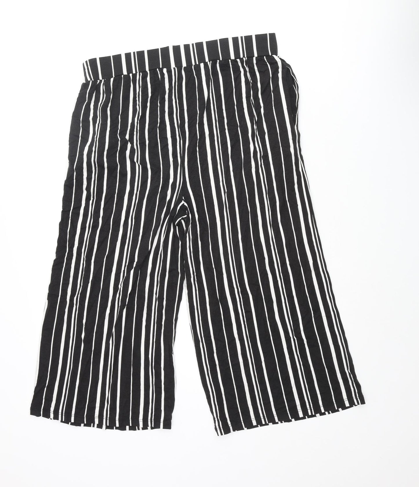 M&Co Womens Black Striped Viscose Cropped Trousers Size 14 Regular