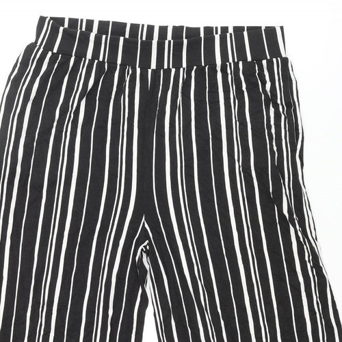 M&Co Womens Black Striped Viscose Cropped Trousers Size 14 Regular