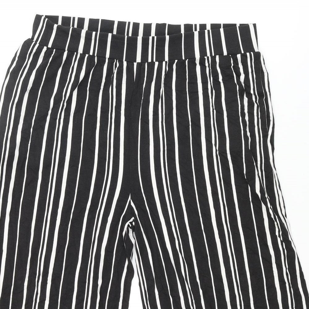 M&Co Womens Black Striped Viscose Cropped Trousers Size 14 Regular