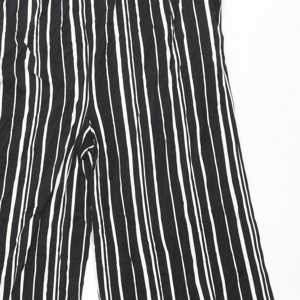 M&Co Womens Black Striped Viscose Cropped Trousers Size 14 Regular