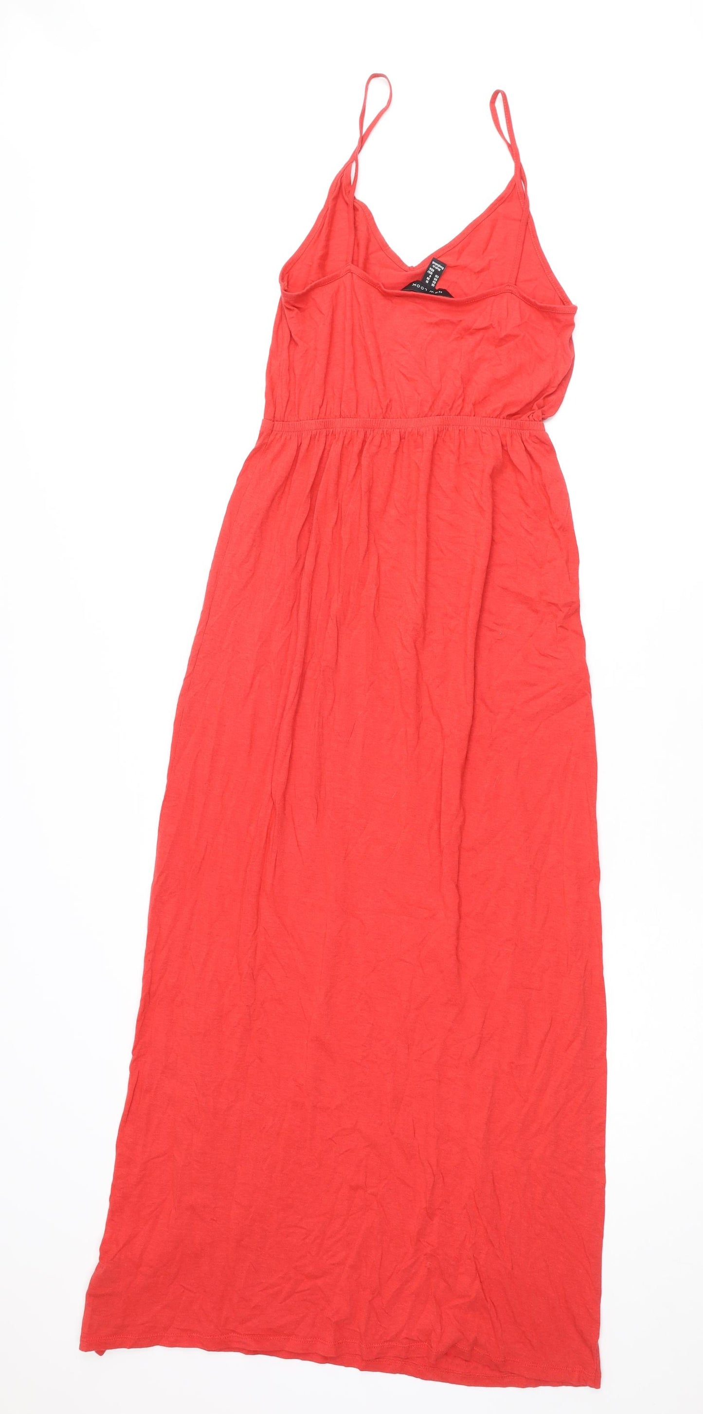 New Look Womens Red Viscose Maxi Size 10 V-Neck Pullover
