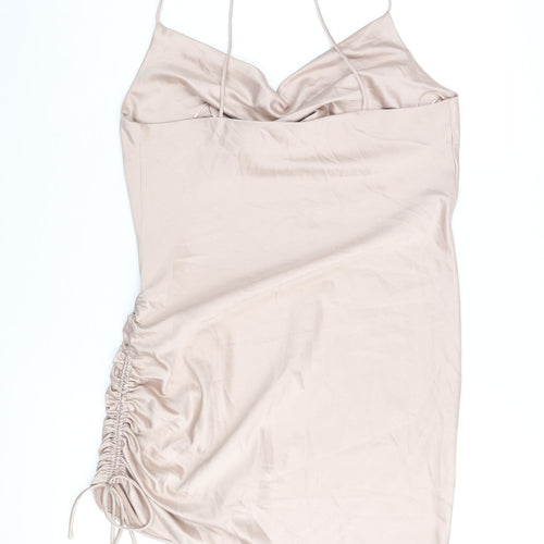Topshop Womens Pink Polyester Slip Dress Size 12 Cowl Neck Pullover - Drawstring Side