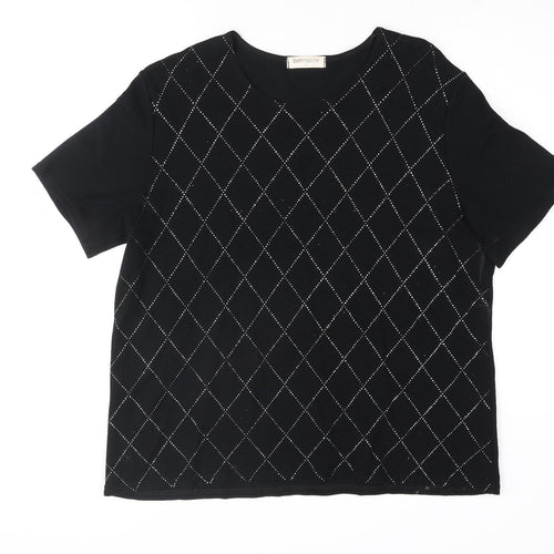 Bonmarché Womens Black Viscose Basic Blouse Size L Round Neck - Diamond Rhinestone