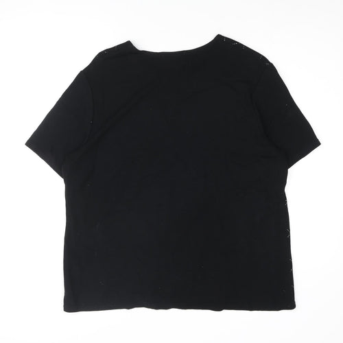 Bonmarché Womens Black Viscose Basic Blouse Size L Round Neck - Diamond Rhinestone