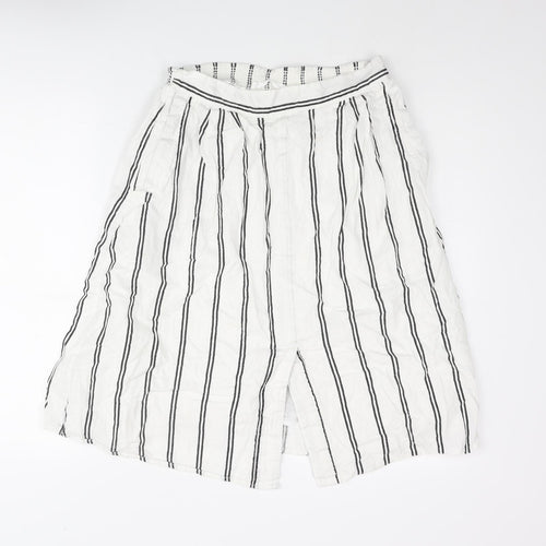 Mango Womens White Striped Cotton A-Line Skirt Size M - Front Vent
