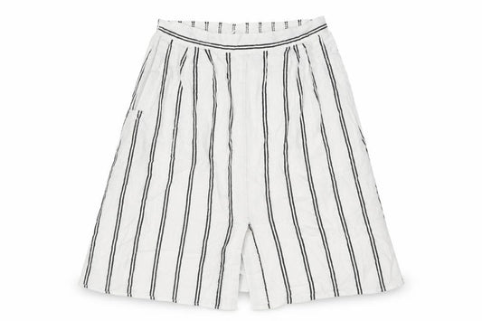 Front view of Mango women’s white striped cotton a-line skirt, size M, - front vent
