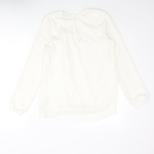 NEXT Womens Ivory Polyamide Basic Blouse Size 6 Round Neck - Pleated