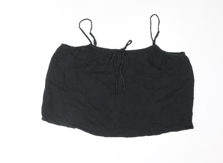 H&M Womens Black Cotton Camisole Blouse Size L Scoop Neck - Bow