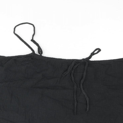 H&M Womens Black Cotton Camisole Blouse Size L Scoop Neck - Bow
