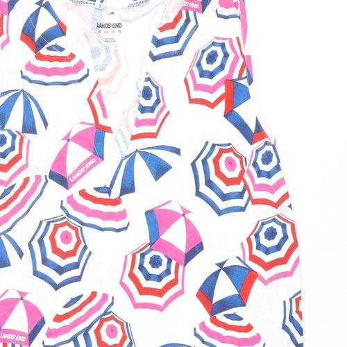 Lands' End Womens Multicoloured Geometric Cotton Shift Size L V-Neck Pullover - Logo
