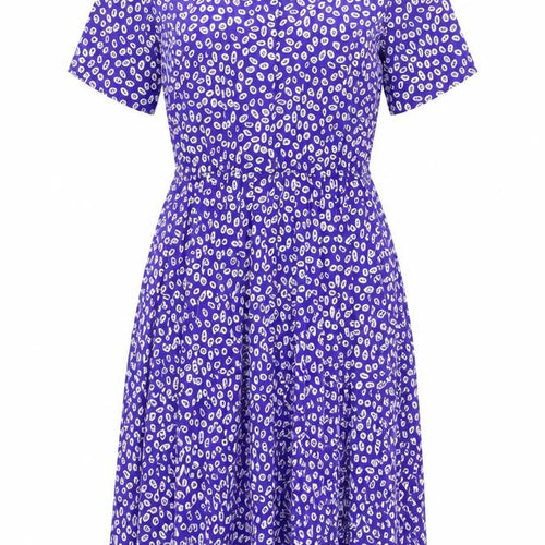 Leslie Fay Womens Purple Geometric Polyester A-Line Size 12 Round Neck Button - Pleated