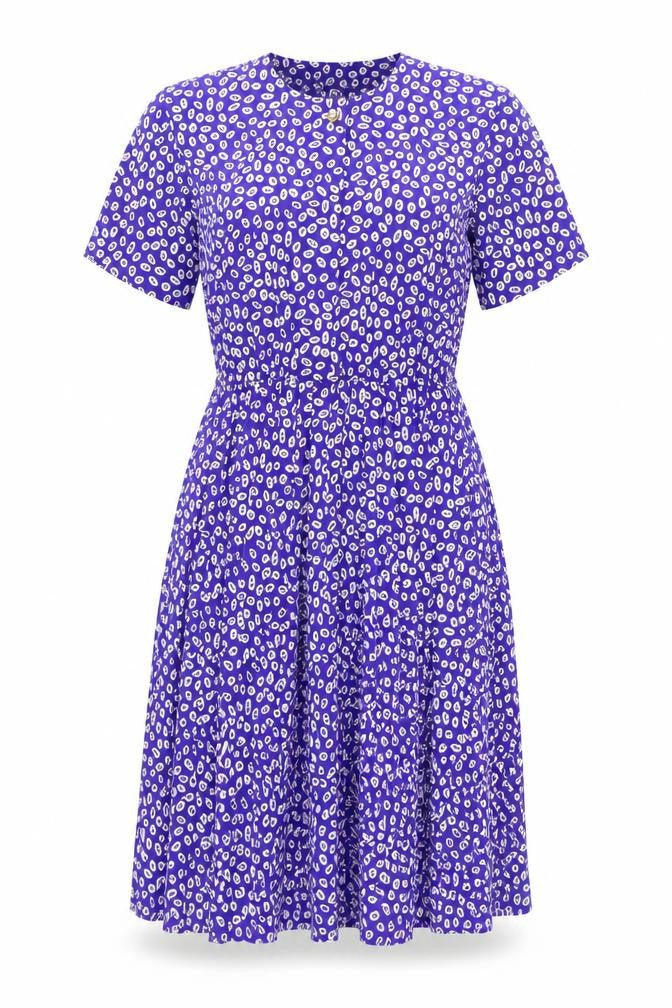 Leslie Fay Womens Purple Geometric Polyester A-Line Size 12 Round Neck Button - Pleated