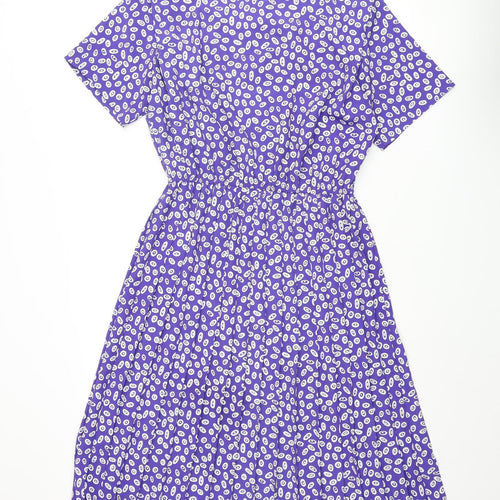 Leslie Fay Womens Purple Geometric Polyester A-Line Size 12 Round Neck Button - Pleated