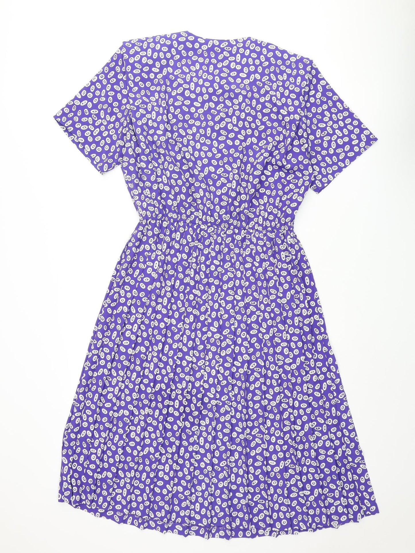 Leslie Fay Womens Purple Geometric Polyester A-Line Size 12 Round Neck Button - Pleated