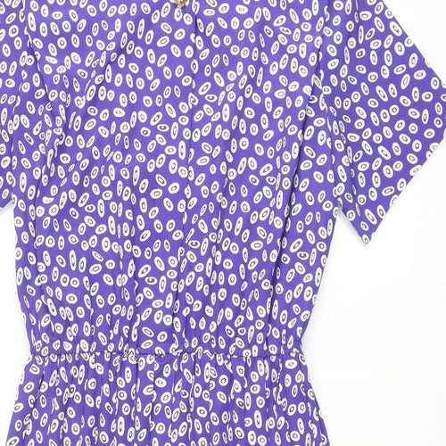 Leslie Fay Womens Purple Geometric Polyester A-Line Size 12 Round Neck Button - Pleated