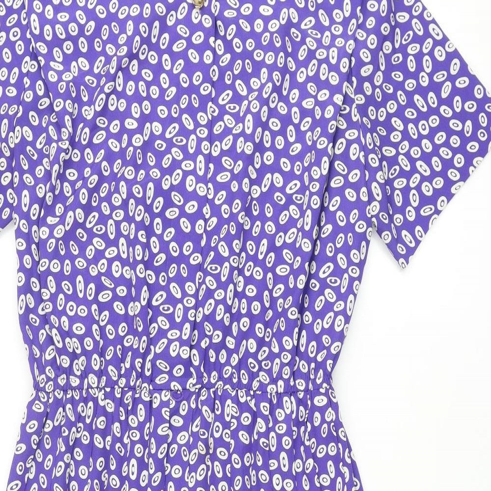 Leslie Fay Womens Purple Geometric Polyester A-Line Size 12 Round Neck Button - Pleated
