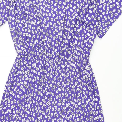 Leslie Fay Womens Purple Geometric Polyester A-Line Size 12 Round Neck Button - Pleated