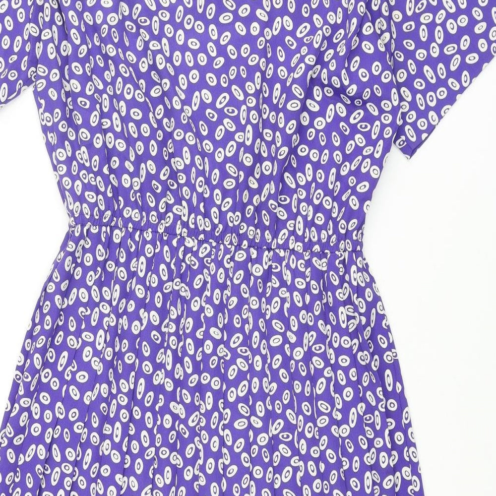 Leslie Fay Womens Purple Geometric Polyester A-Line Size 12 Round Neck Button - Pleated