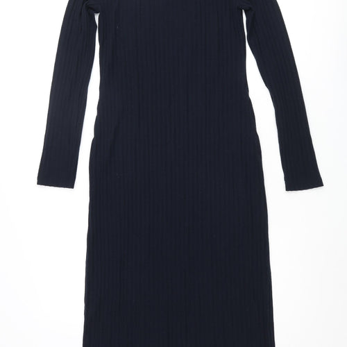 Marks and Spencer Womens Blue Polyester Pencil Dress Size 8 Round Neck Pullover